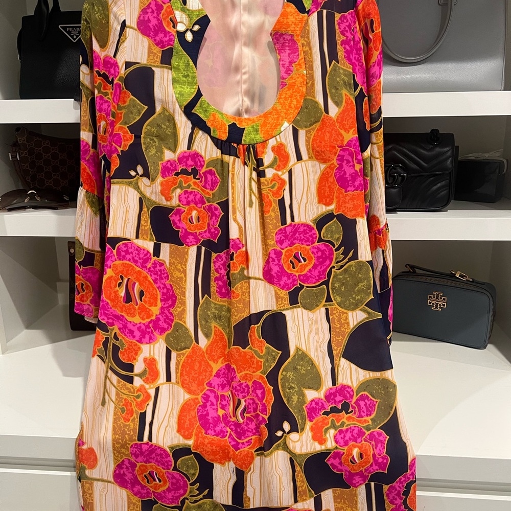 Trina Turk Resort Pink and Orange Bell Sleeve Dress